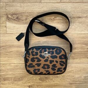 Coach Tan and Black Animal Print Crossbody Bag